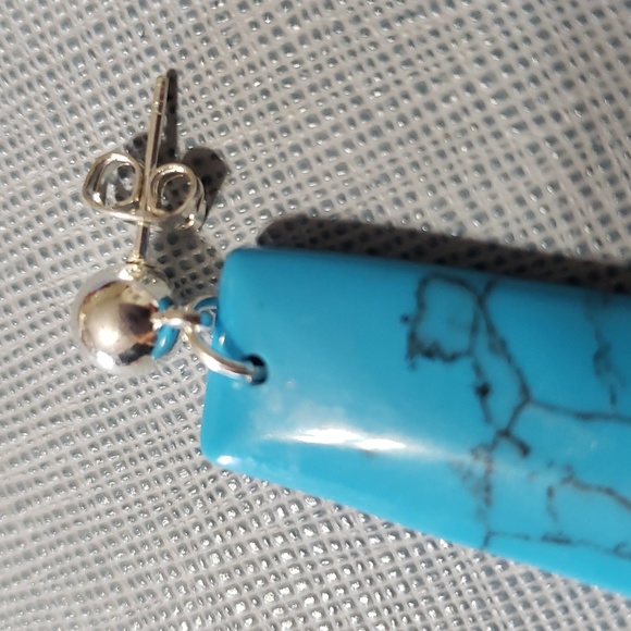 New Beautiful Geniune Slab Turquoise Dangle Post Earrings - Picture 3 of 6